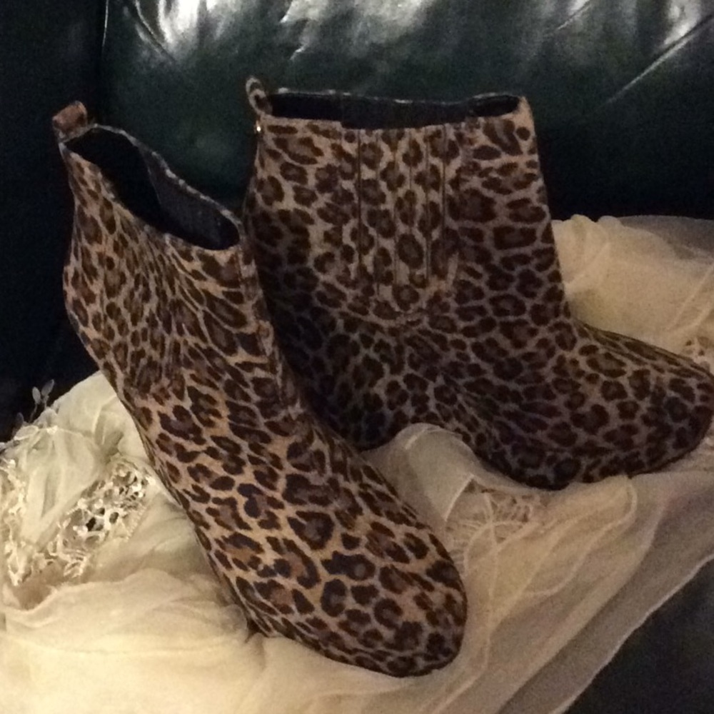 New BCBGeneration Animal Print Suede Wedge Booties